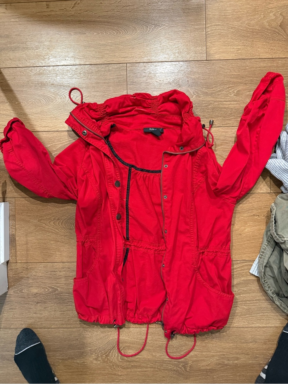 Style & Co. Red Hooded Utility Jacket